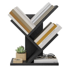 Tajsoon Tree Bookshelf 3 Tier Book Shelves Storage Organizer, Desktop Bookshelf Floor Standing Bookcase Display for CDs/Magazine/Books, Small Bookshelf for Bedroom, Living Room&Office, Black