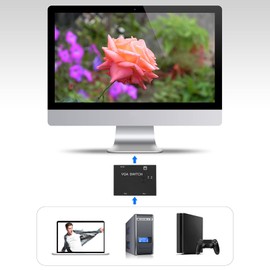 Yosoo Health Gear VGA Splitter 2 in 1 Out, VGA Switcher 2 Pc to 1 Monitor Splitter, VGA Adapter HD Display Accessory for Computer PC Laptop Desktop