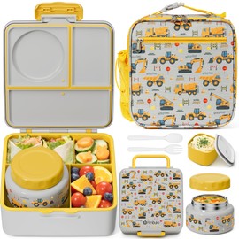 Fimibuke Bento lunch Box Set for Kids Adult with 8oz Insulated Food Jar, Lunch Bag & Sauce Cup, Leakproof Dishwasher Safe Toddler Lunch Food Container with 3-4 Compartment for School Girls Boys
