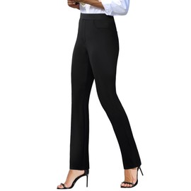 keriffe Women's Stretchy Yoga Dress Pants High Waisted Straight Leg Casual Work Business Office Slacks 4 Pockets Black