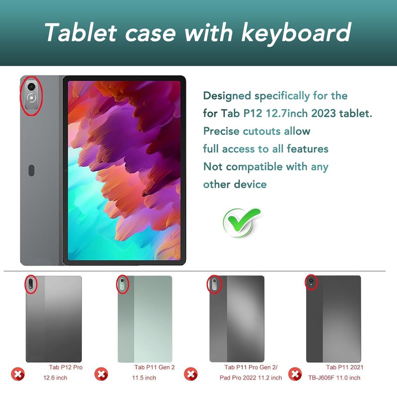 Keyboard Case for Tab P12 12.7inch Tablet 2023 Adjustable Angle