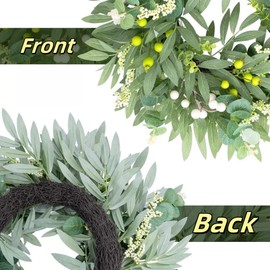 Wreaths for Front Door 20 Inch, Olive Leaf Berry Entryway and Outdoor Decor, Farmhouse All-Season Faux Greenery Hanger for Fireplace and Outdoor Spaces