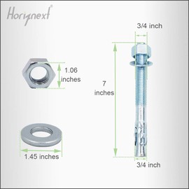 Horiznext 3/4" x 7" Wedge Anchor, for Cement and Concrete only, zinc-Plated Carbon Steel Screws and lag Bolts （ 4 pcs