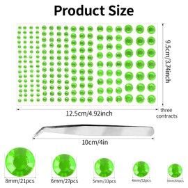 Self Adhesive Rhinestone Gem Stickers for Face Nail Body Makeup Festival,5 Sizes 3/4/5/6/8mm Bling Jewels Stickers Earrings for DIY Kids Craft Card Decorations (Green)