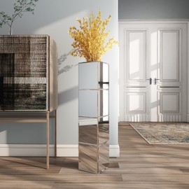 blingworld Tall Floor Mirror Vase Decorative Large Vases Flower Silver Glass for Living Room Floor Modern Crystal Cylinder Mirrored Elegant Centerpiece for Dried Flower Arrangements Decor,28inchs