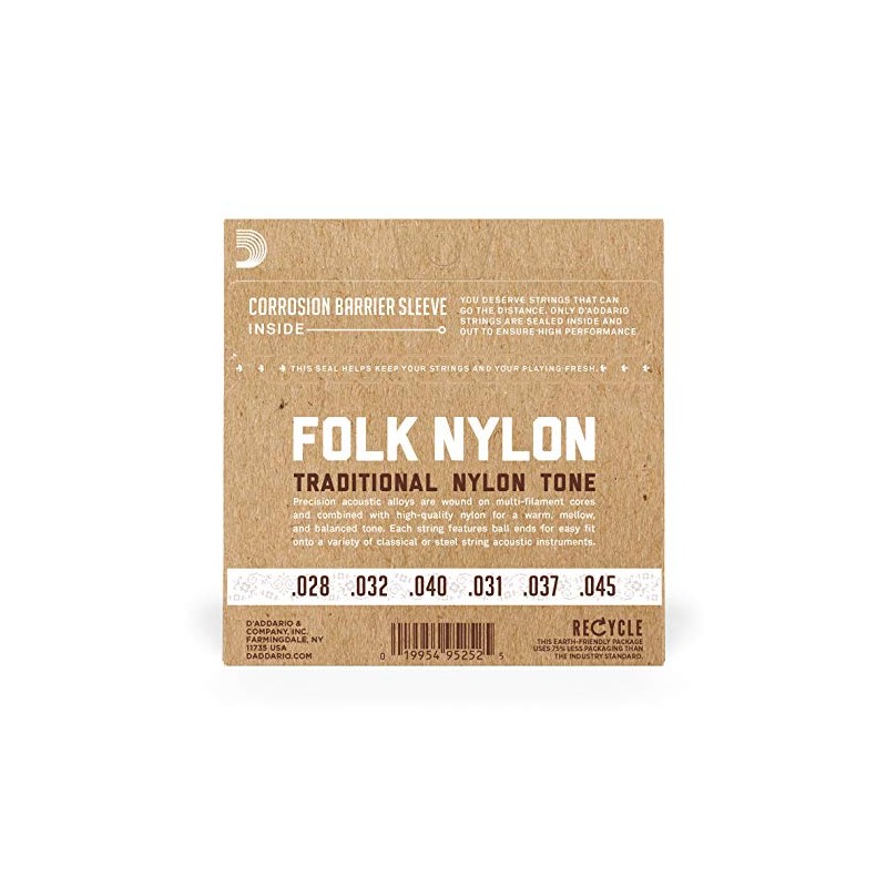 D'Addario Set Clásico de Guitarra Folk Blk 8020 Bola (EJ34)