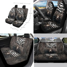 Xoenoiee Deer Flag Tree Camo Print 11 Pcs Car Accessories Full Set, Steering Wheel Cover, Front & Rear Seat Cover, Seat Belt Pads, Cup Coaster, Key Chains Universal Fit