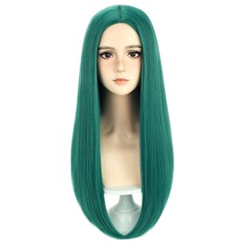 RightOn 22 Inches Green Wig Long Straight Wigs Dark Green Straight Wig for Women Daily Party or Cosplay with Hairnet