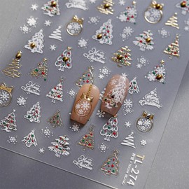 JMEOWIO 3D Embossed Christmas Snow Globe Nail Art Stickers Decals Self-Adhesive Snowflake 5D Nail Supplies Nail Art Design Decoration Accessories 1 Sheets
