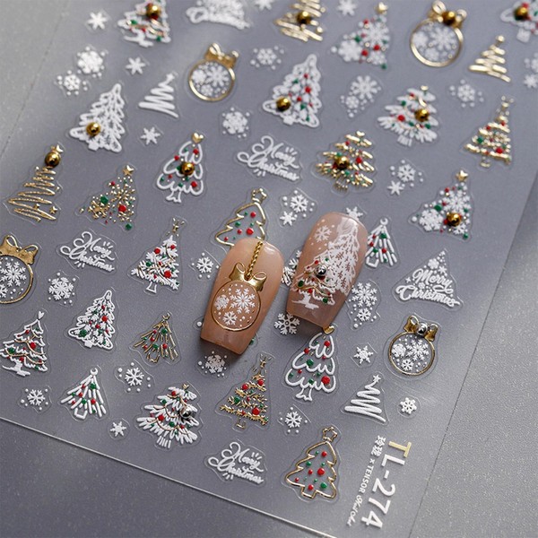 JMEOWIO 3D Embossed Christmas Snow Globe Nail Art Stickers Decals
