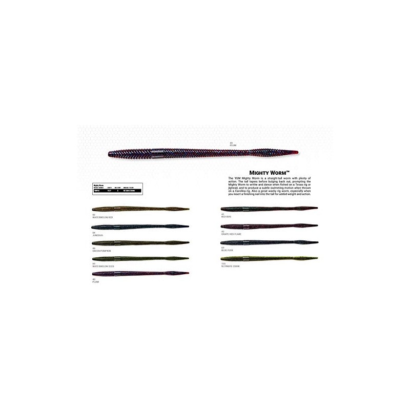 Yum Lures YMW1002 Mighty Worm Fishing Bait, Watermelon/Red, 0.5"