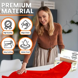 LEMON + Co. Red Premium Plastic Tablecloth Roll - 54" x300' for Parties with Cutter Box - Cut to Size Rectangle & Round Disposable Tablecloth Plastic Table Cover