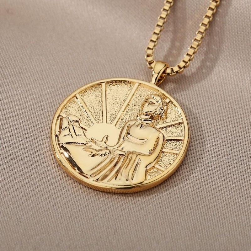 Medal Florence Nightingale Hecate 18K Gold Plated Coin Necklace,Merit Medallion
