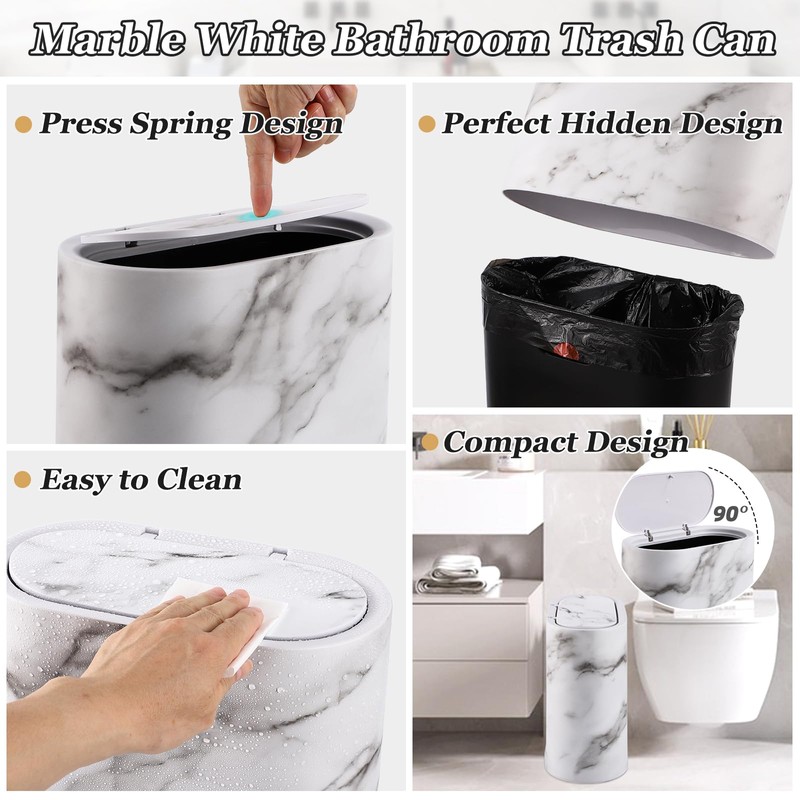 InnJoey Bathroom Accessories Set, 9-Piece Marble White Bathroom Set, White