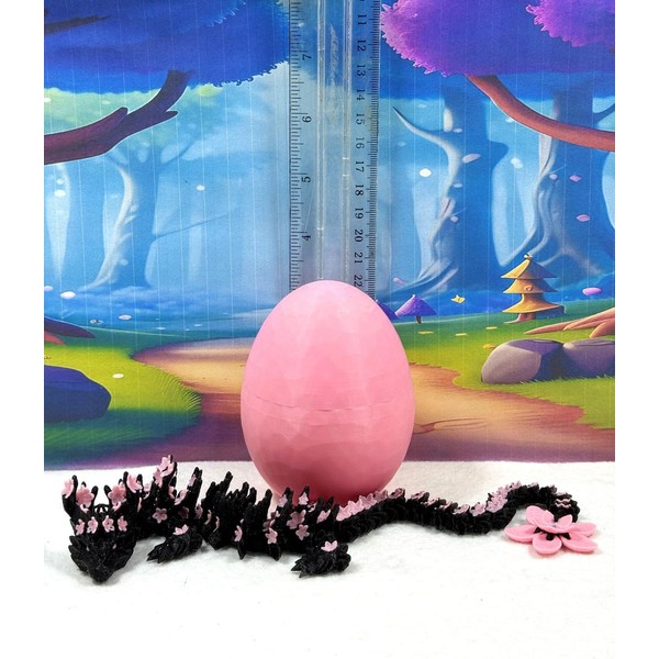 3D Printed Dragon with Egg, Articulated Black and Pink Cherry