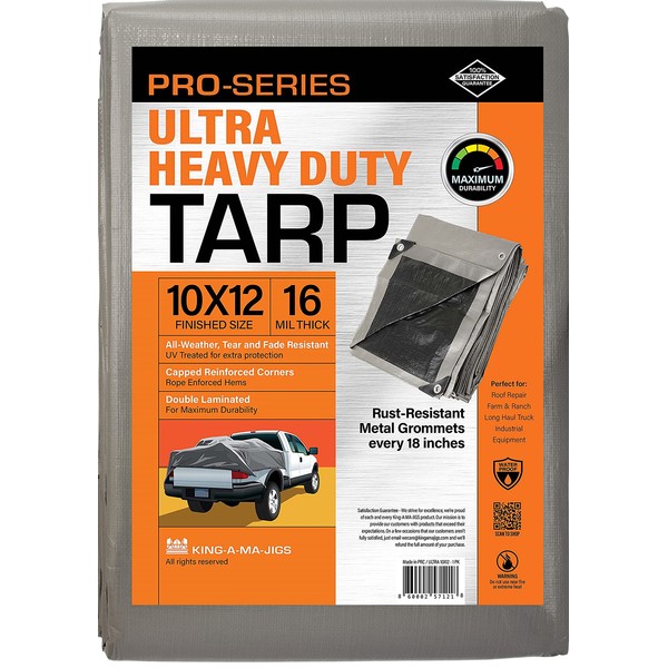 10x12 Ultra Heavy Duty Tarp, Extra Thick 16 Mil, UV