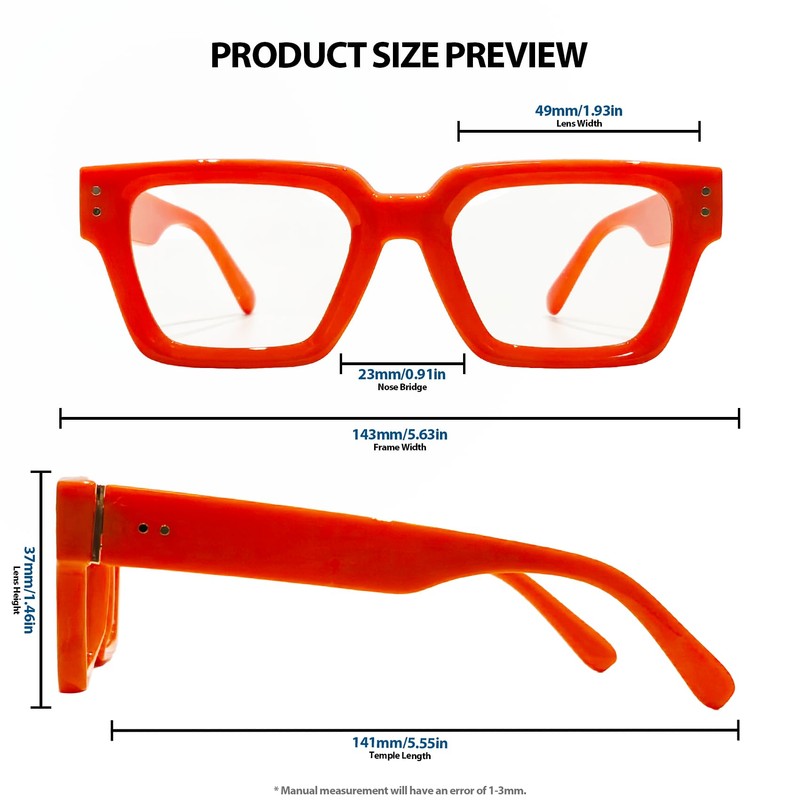 Kashm Thick Square Frame Glasses for Women Men Retro Non-prescription