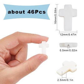 SUNNYCLUE 1 Box About 46Pcs Cross Beads Mini Cross Charms Easter Holiday Sea Shell Cross Bead Small White Crucifix Beads Bulk Tiny Crosses Spacer Beads for Jewelry Making Beading Kits DIY Supplies