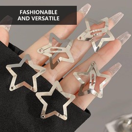 Henyall 20Pcs Y2K Star Snap Hair Clips,Non-Slip Silver Hair Clips,1.26 Inch Cute Hair Pins, Lovely Metal Star Hair Accessories for Women Girls for Kids, Girls and Women