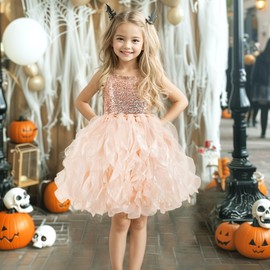 Peach Flower Tutu Dress for Girls Sequin Tulle Fairy Sneaker Ball Dresses for Toddler Kid Little Girl Fancy Sparkly Princess Mommy and Me Flower Dresses Easter Graduation Birthday Outfit Size 9-10T