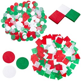 1200 Pcs Mini Christmas Red Green White Tissue Paper Craft Tissue Paper Squares 1.5" Tissue Paper Round Circle 1" for Kids Holiday Christmas Tree Ornaments Wreaths Cone Scrapbooking Gift Embellishmet