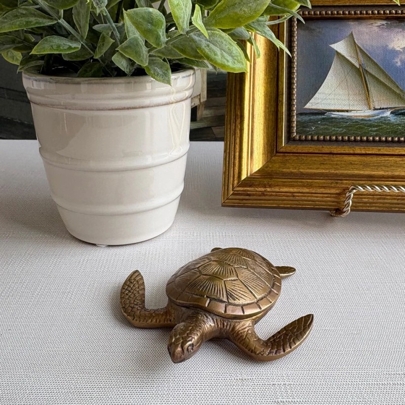 4" Antiqued Solid Brass Sea Turtle Paperweight, Sea Turtle Figurine