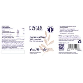Higher Nature - Botanical Iron with Vitamin C - Natural & Gentle Iron Supplement for Women & Men - Supports Energy, Cognitive Function & Normal Immune Function - True Food® Formula - 30 Capsule