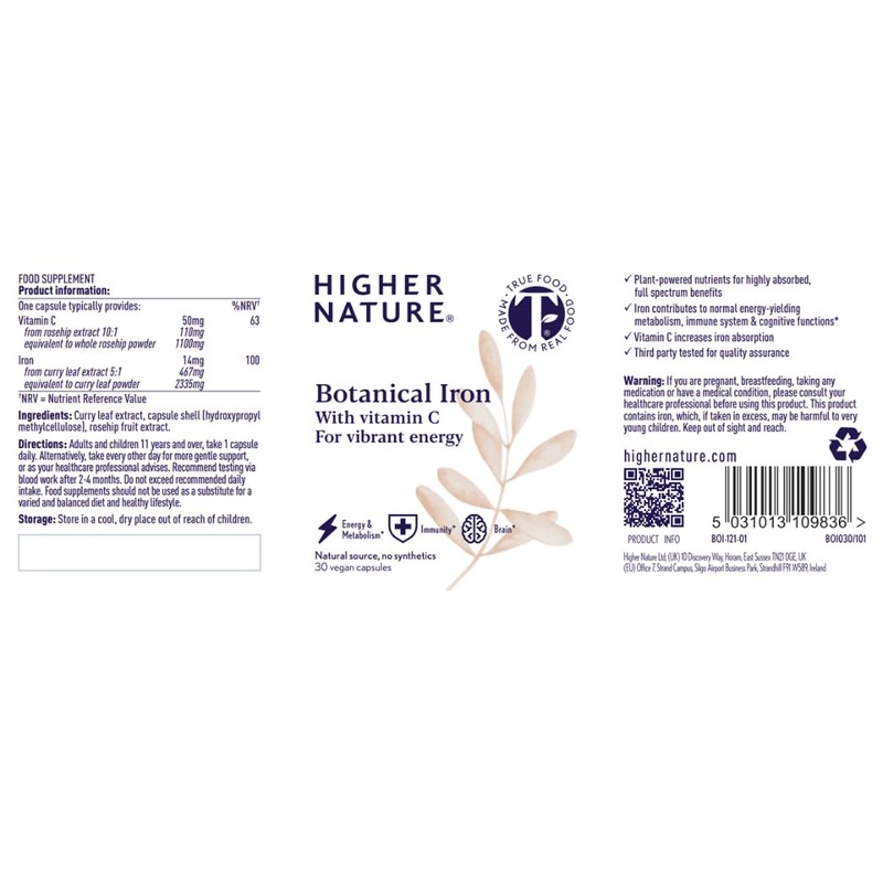 Higher Nature - Botanical Iron with Vitamin C - Natural