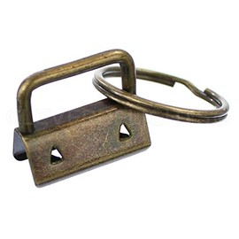 50 Sets - CleverDelights 1" Key Fob Hardware Set with Key Rings - Antique Bronze Color - 1 Inch Lanyards Key Chains