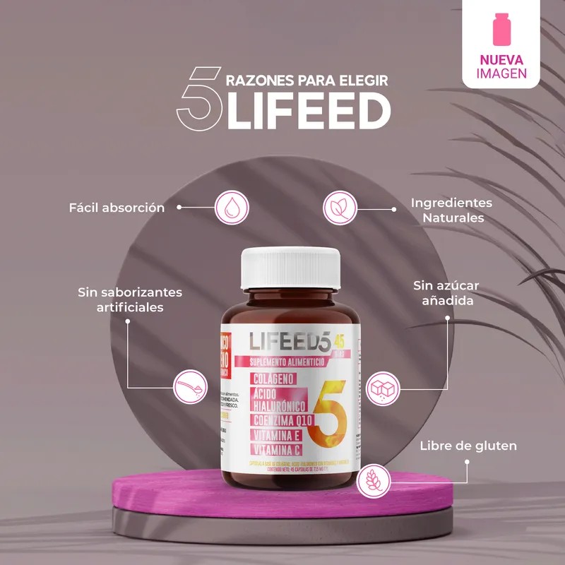Suplemento Lifeed5 Skin Ácido Hialurónico Colágeno 45 Caps Sabor Sin