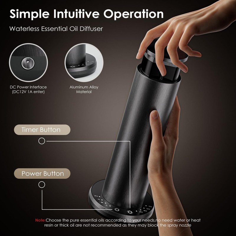 Waterless Essential Oil Diffuser,Aromatherapy Diffusers,Scent Diffusers for Home,Large Room, Hotel