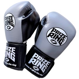 PRIZE RING "Professional 5.0" Genuine Leather Boxing Gloves Gray/Black (10oz)