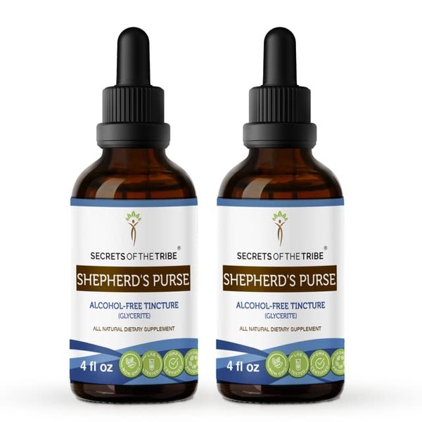 Secrets of the Tribe Shepherd s Purse Tincture Alcohol-Free Extract, High-Potency Herbal Drops, Tincture Made from Capsella Bursa-Pastoris Healthy Cardiovascular System 2x4 oz