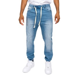 VICTORIOUS Men's Drop Crotch Joggers Denim Jean Pants JG803 - Light Indigo - 2X-Large