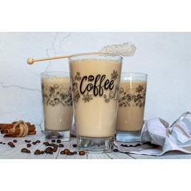 Sendez 6 Latte Macchiato Glasses 310 ml Coffee Glasses Tea Glasses with Black Coffee Print