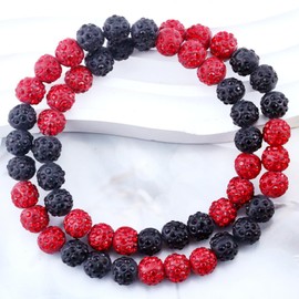 Ucilon Bling Ice Baseball Beaded Chain Necklace for Men Glitter Rhinestone Clay Beads Necklace Discoball Baseball Drip Necklaces (Red/Black, 16 inches)