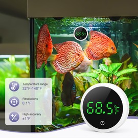 OQIMAX Digital Aquarium Thermometer, LED Display Fish Tank Thermometer with Touch Buttons, Stick-on High Accurate Wireless Aquarium Thermometers, for Tortoise, Reptile, Tropical Fish, Aquatic 【2 Pack】