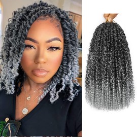 Molleas Passion Twist Hair 14inch,9pack Boho Passion Twist Crochet Hair,Pre Looped With Curly Ends for Bohemian Water Wave Braiding Hair,Crochet Hair for Black Women(14inch(pack of 9),Tgrey)