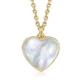 Ross-Simons Mother-Of-Pearl Heart Pendant Necklace in 18kt Gold Over Sterling. 18 inches