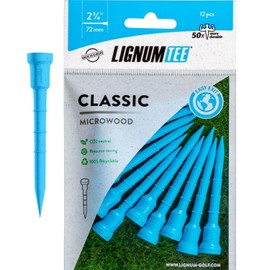 LIGNUM Tee - Classic Golf Tees - Sports Golf Tees - Anti Spin Head, Bio-Based Micro Wood, 50x Durable (Classic Blue - 2.75" (72mm) - 12 pcs/Bag, Pack of 1)
