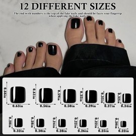 168pc Black Press on Toenails Women Fake Toe Nails with Glue Tabs, Glue on Toe Nails Press ons Nail Short Square Fake Toenails Press-on Toes Nail Tips Acrylic Toenail Stick False Nail for Feet