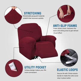 H.VERSAILTEX Super Stretch Recliner Cover Recliner Couch Covers Recliner Chair Cover Form Fitted Non Slip Reclining Slipcovers for Standard Large Recliner, Soft Thick (1 Pack, Burgundy Red)