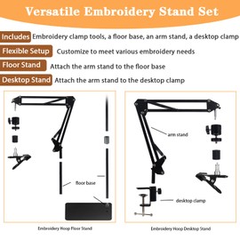 Adjustable Embroidery Hoops Stand for Hand Work,Cross Stitch Frame with 360° Rotation, Embroidery Desktop Stand Suitable for Embroidery Kit,3-in-1 Hoop/Tablet/Phone Holder Floor&Desktop Stand,White