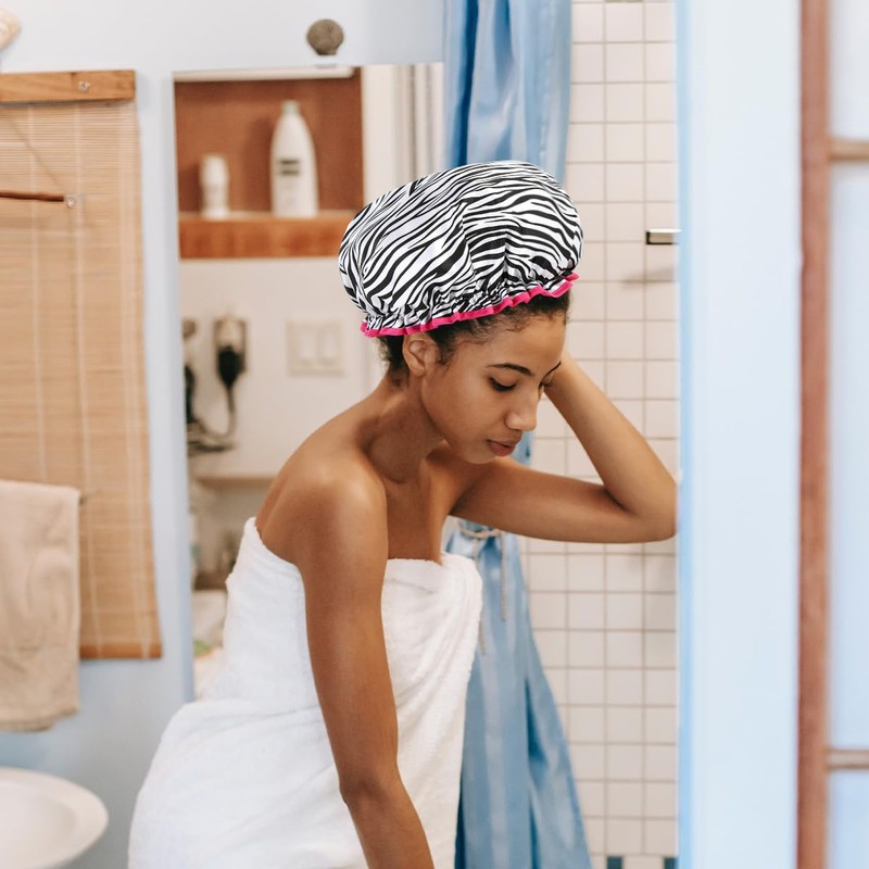 Lotsdonxia Reusable Double Thickened Shower Cap Waterproof Comfort and Trendiness