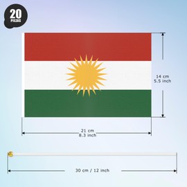 ASUNO 20 Stück Flagge Mini Hand Hold Fahne 14 × 21 CM Mini Kurdistan Kurdisch Stockfahne Polyester für Fußballclub Party Dekorationen Internationale Festveranstaltungen drinnen und draußen