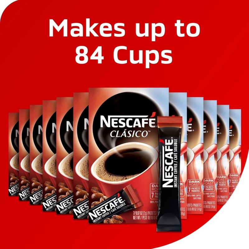NESCAFÉ NESCAFE CLASICO, Dark Roast Instant Coffee, 12 boxes (84