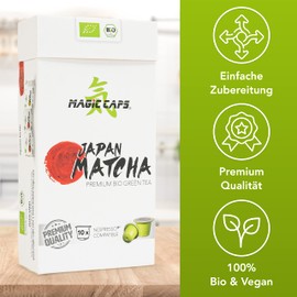 MatchaMagic Bio Matcha Tee Caps - 10 Stück Grüner Matcha Teekapseln - Japanisches Matcha Pulver für Kapselmaschinen (1 x 10 Kapseln)
