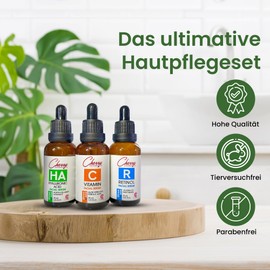 Skincare Set mit Vitamin C Serum, Retinol Serum und hyaluronic acid Serum. Gesichtsserum trio mit anti aging / anti Falten Soforteffekt gegen Pigmentflecken Pickelmale und Altersflecken.