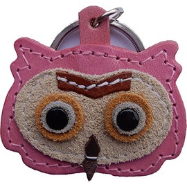 Real Leather Keychain Featuring Owl Pendant, approx. 5 x 5 cm, medium, pink