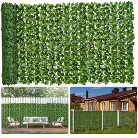 Faux Ivy Privacy Fence Screen 48PCS 20 x 20 Inch Artificial Faux Ivy Hedge Expandable Faux Privacy Fence with 100 pcs Zip Ties Decoration for Wall Screen, Outdoor Garden Wedding(472.5x40 inches)